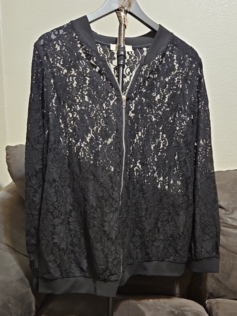 Misia Black Floral Lace Bomber Jacket